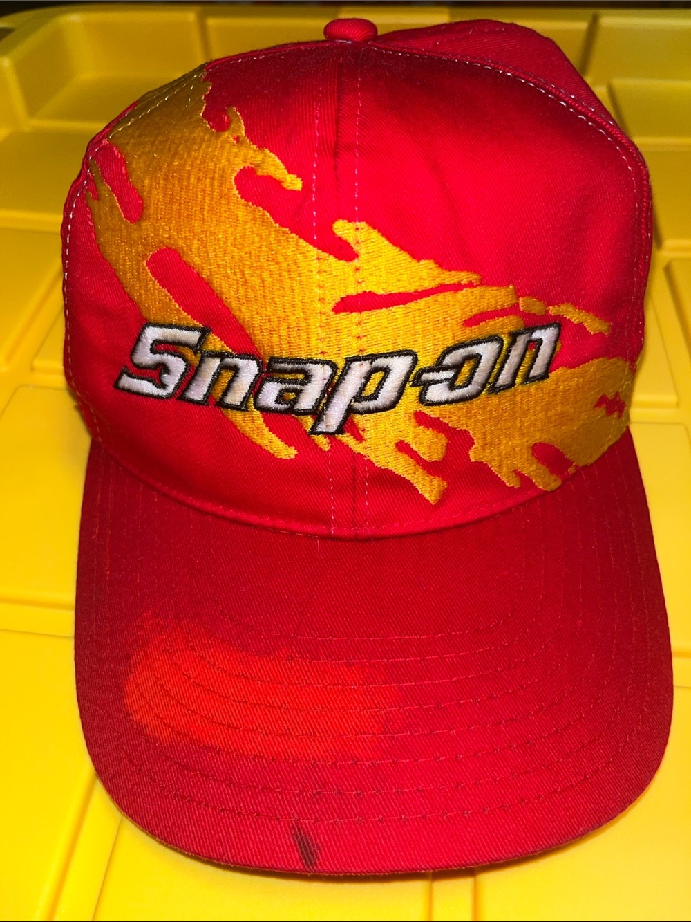 Vintage Snap-On Tools Red Snapback Gold Splash Hat